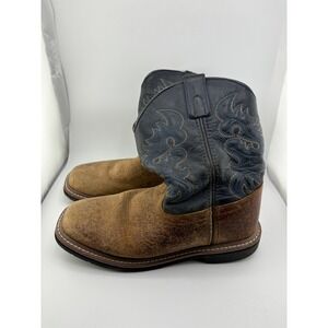 Dan Post Kids Brown Navy Blue Leather Western Cowboy Boots Size 3 D Square Toe